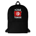Sac à Dos Tunisie +216 noir vue de face, design drapeau tunisien