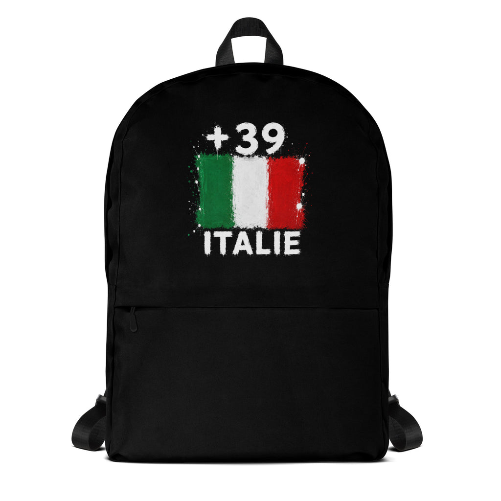 Sac à Dos Italie +39 noir vue de face, design drapeau italien