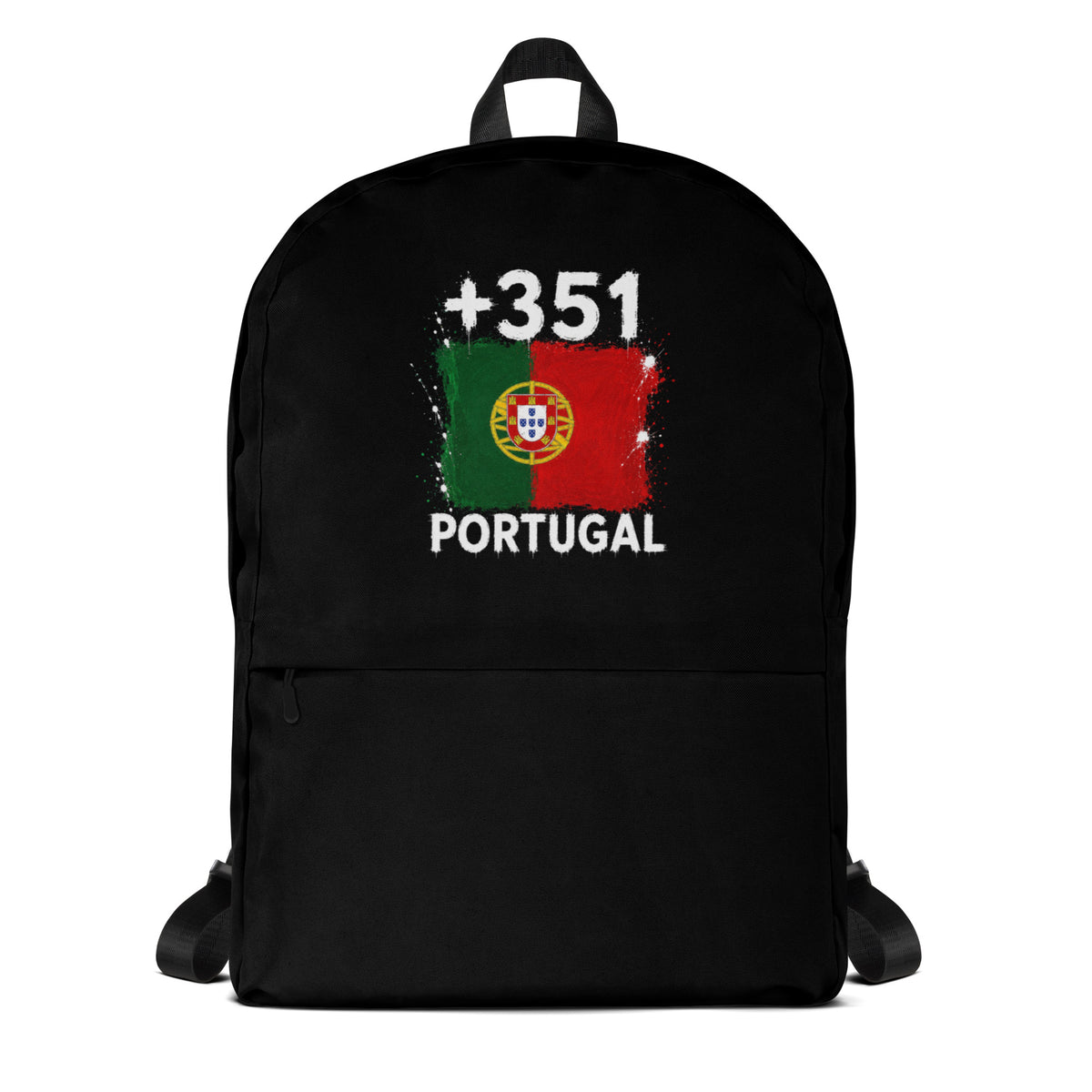 Sac à Dos Portugal +351 noir vue de face, design drapeau portugais