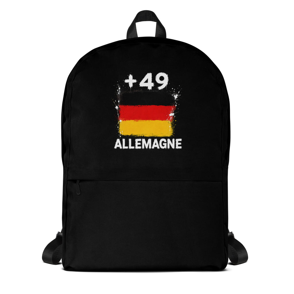 Sac à Dos Allemagne +49 noir vue de face, design drapeau allemand