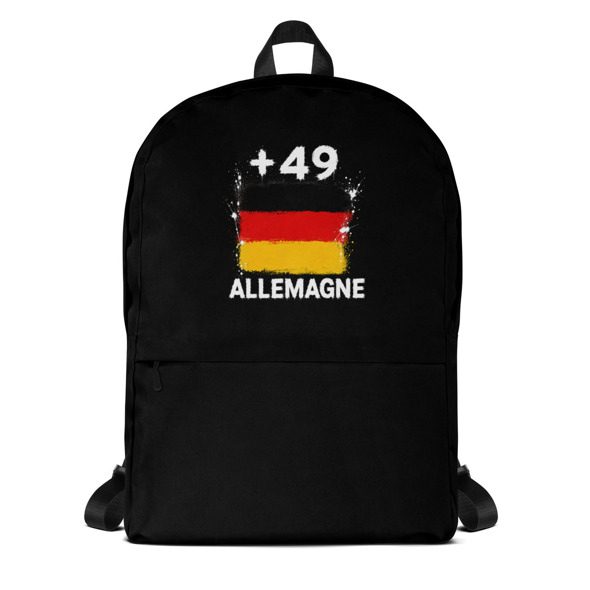 Sac à Dos Allemagne +49 noir vue de face, design drapeau allemand