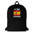 Sac à Dos Espagne +34 noir vue de face, design drapeau espagnol