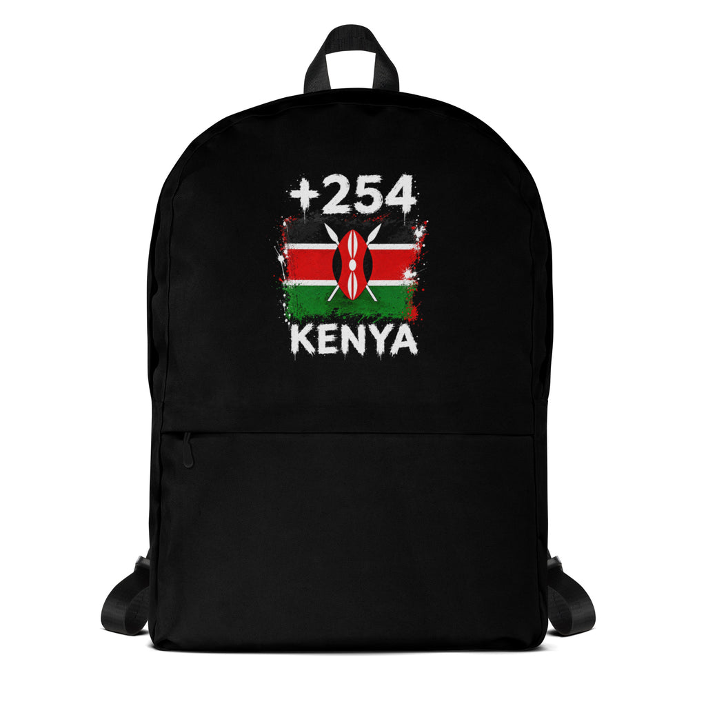 Sac à Dos Kenya +254 noir vue de face, design drapeau kényan