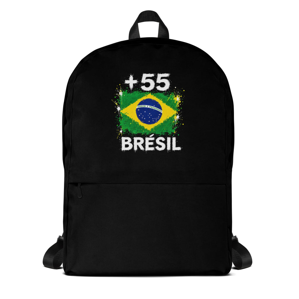 Sac à Dos Brésil +55 noir vue de face, design drapeau brésilien