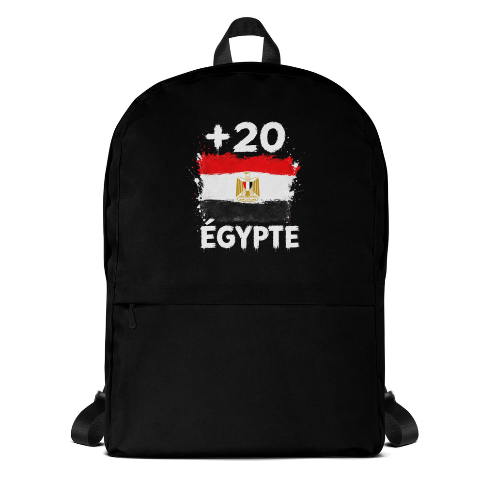 Sac à Dos Égypte +20 noir vue de face, design drapeau égyptien