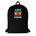 Sac à Dos Éthiopie +251 noir vue de face, design drapeau éthiopien