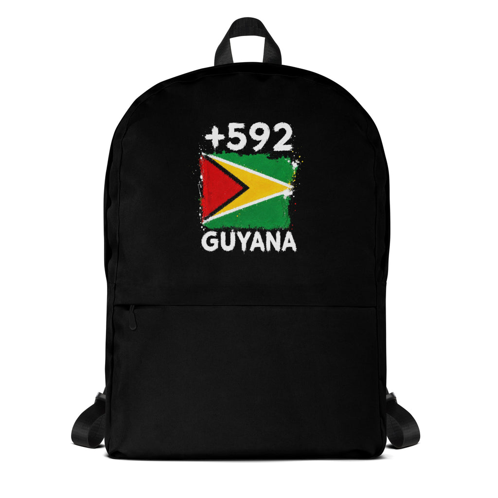 Sac à Dos Guyana +592 noir vue de face, design drapeau guyanien