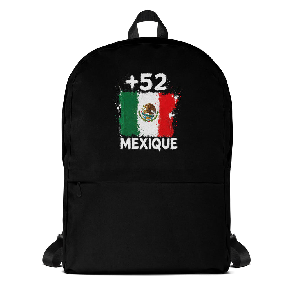 Sac à Dos Mexique +52 noir vue de face, design drapeau mexicain