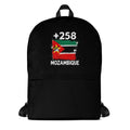 Sac à Dos Mozambique +258 noir vue de face, design drapeau mozambicain