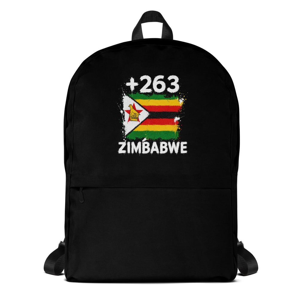 Sac à Dos Zimbabwe +263 noir vue de face, design drapeau zimbabwéen