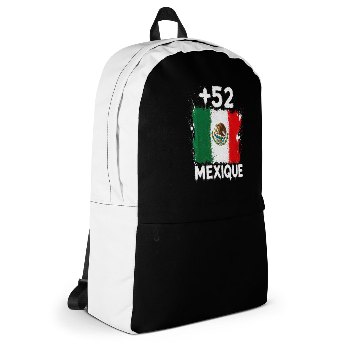Sac à Dos Mexique +52 - Bicolore avec drapeau floqué effet éclaboussure de peinture - vue de profil droit - Indicatif Fier