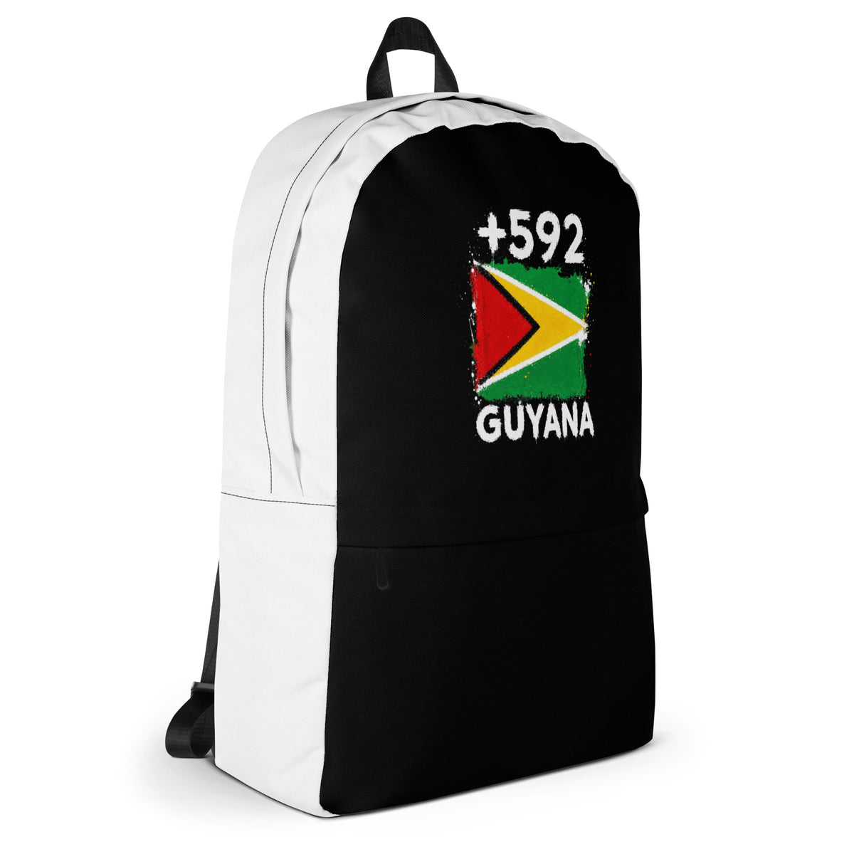Sac à Dos Guyana +592 - Bicolore avec drapeau floqué effet éclaboussure de peinture - vue de profil droit - Indicatif Fier