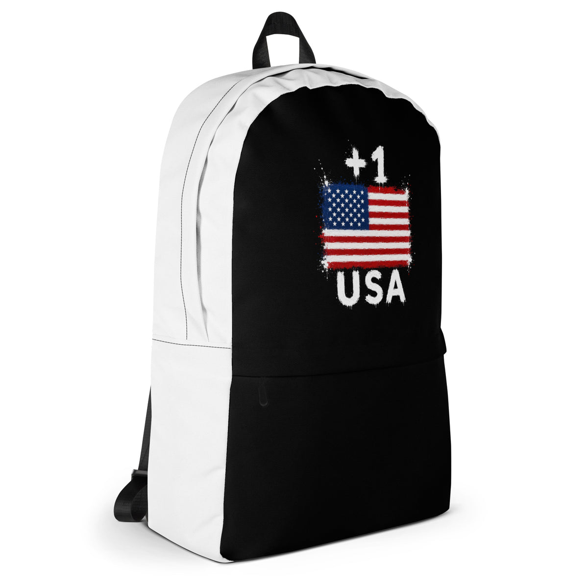 Sac à Dos USA +1 - Bicolore avec drapeau floqué effet éclaboussure de peinture - vue de profil droit - Indicatif Fier
