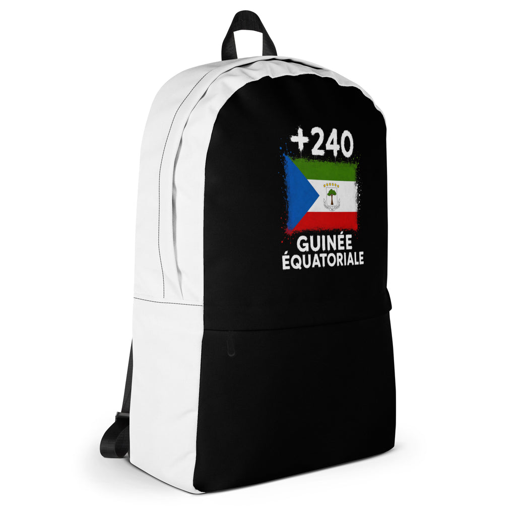 Sac à Dos Guinée Équatoriale +240 - Bicolore avec drapeau floqué effet éclaboussure de peinture - vue de profil droit - Indicatif Fier