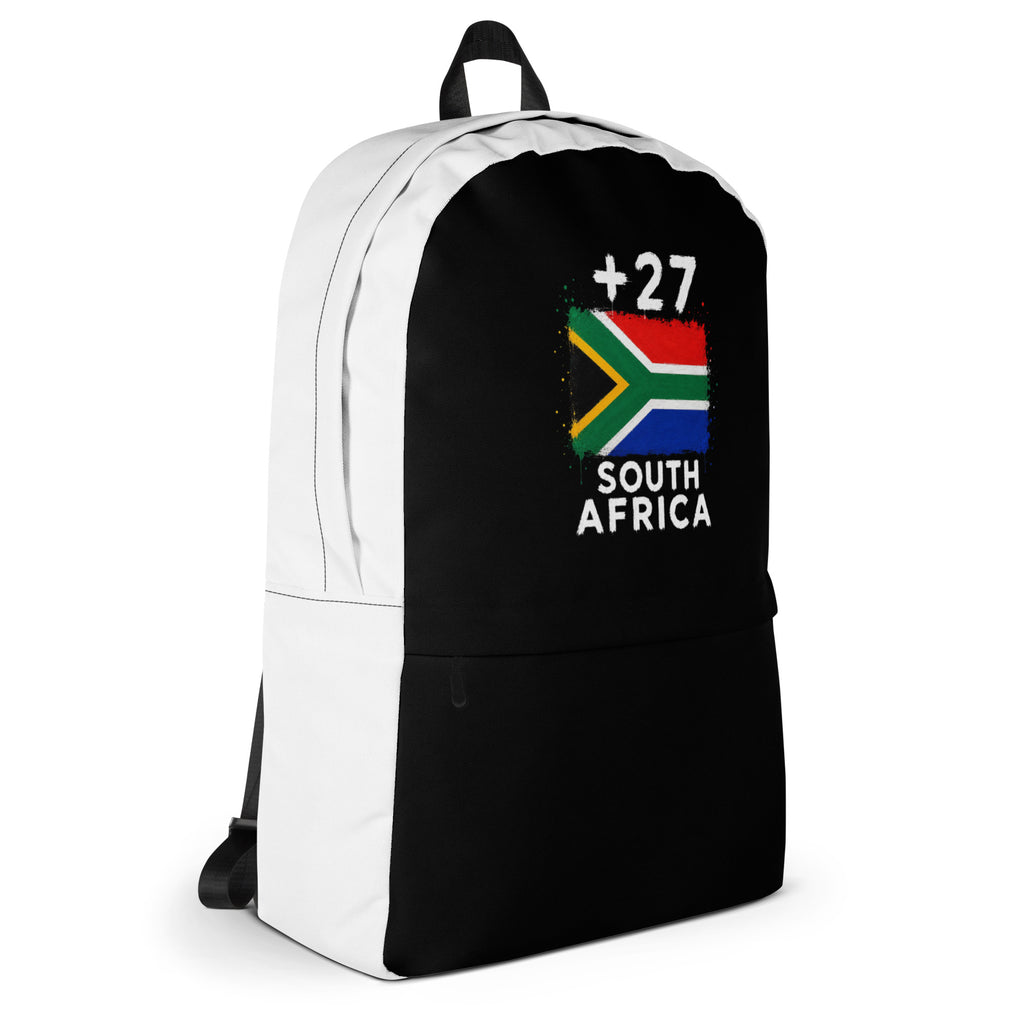 Sac à Dos Afrique du Sud +27 - Bicolore avec drapeau floqué effet éclaboussure de peinture - vue de profil droit - Indicatif Fier