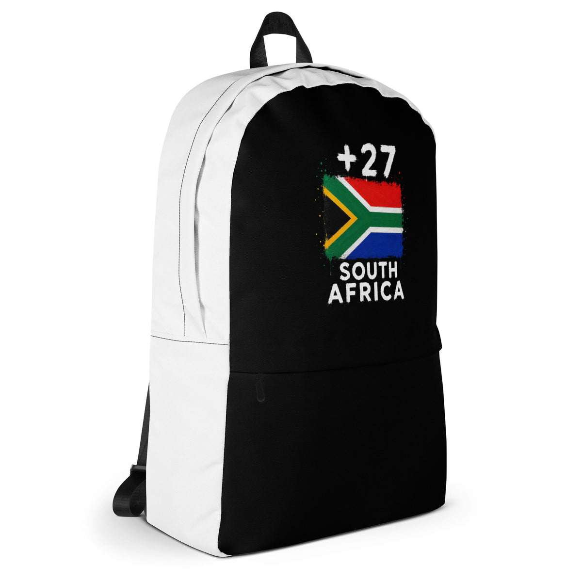 Sac à Dos Afrique du Sud +27 - Bicolore avec drapeau floqué effet éclaboussure de peinture - vue de profil droit - Indicatif Fier
