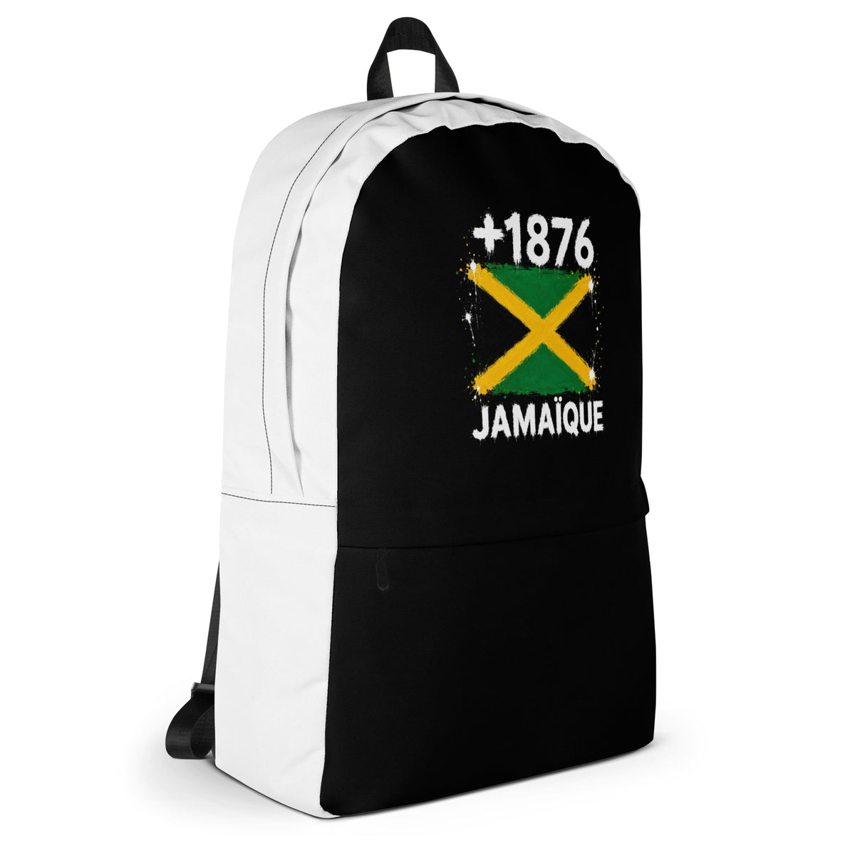 Sac à Dos Jamaïque +1876 - Bicolore avec drapeau floqué effet éclaboussure de peinture - vue de profil droit - Indicatif Fier