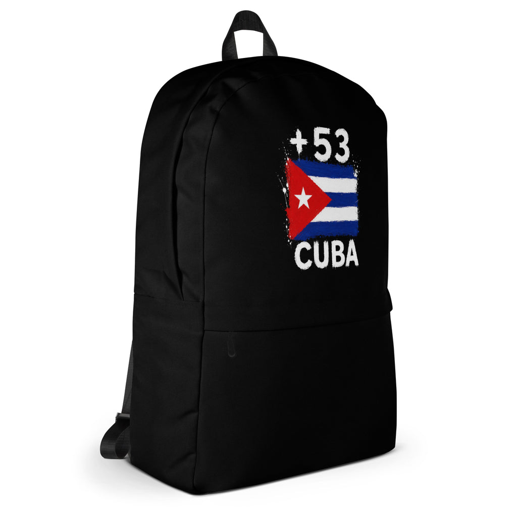 Sac à Dos Cuba +53 - Noir avec drapeau floqué effet éclaboussure de peinture - vue de profil droit - Indicatif Fier