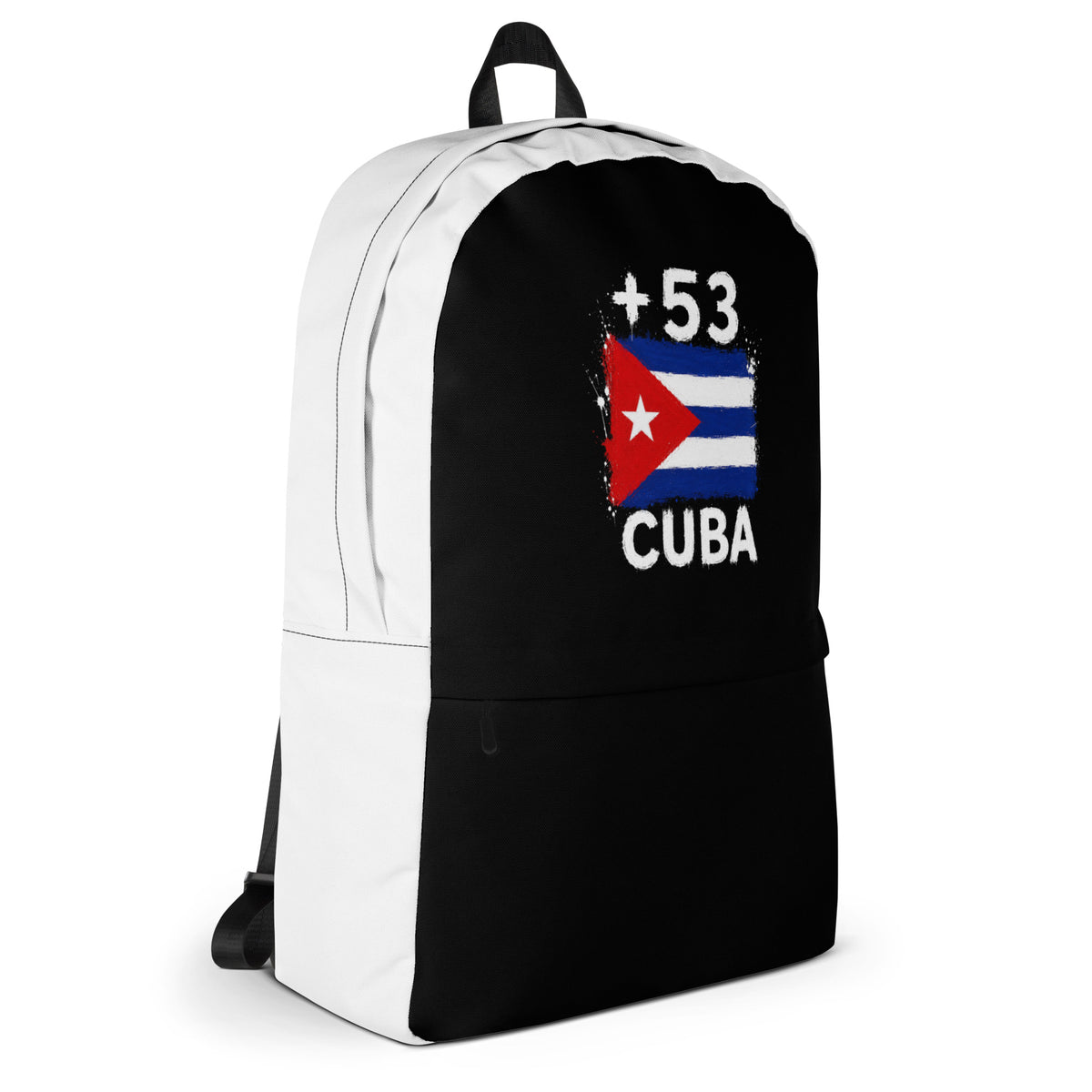 Sac à Dos Cuba +53 - Bicolore avec drapeau floqué effet éclaboussure de peinture - vue de profil droit - Indicatif Fier