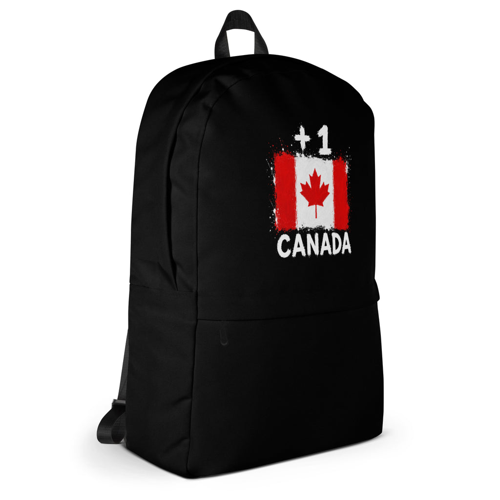 Sac à Dos Canada +1 - Noir avec drapeau floqué effet éclaboussure de peinture - vue de profil droit - Indicatif Fier