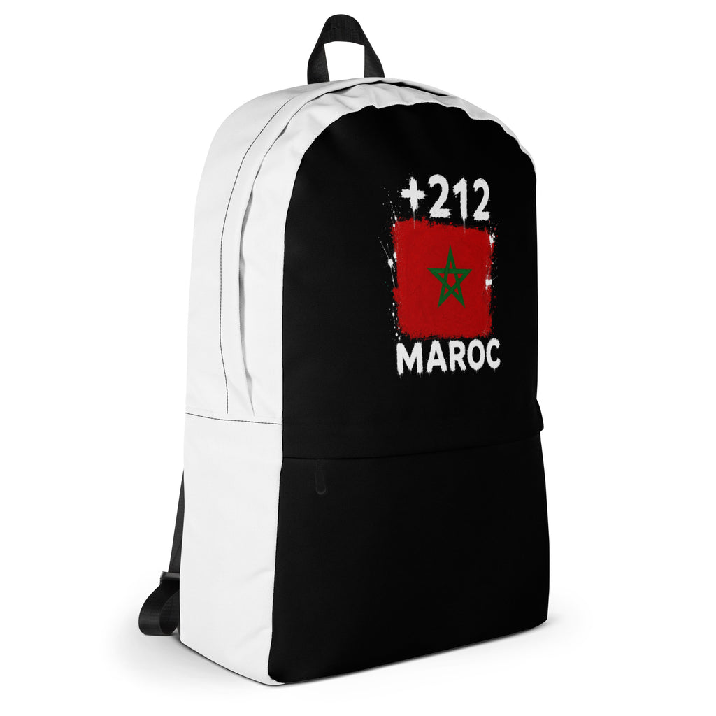 Sac à Dos Maroc +212 - Bicolore avec drapeau floqué effet éclaboussure de peinture - vue de profil droit - Indicatif Fier