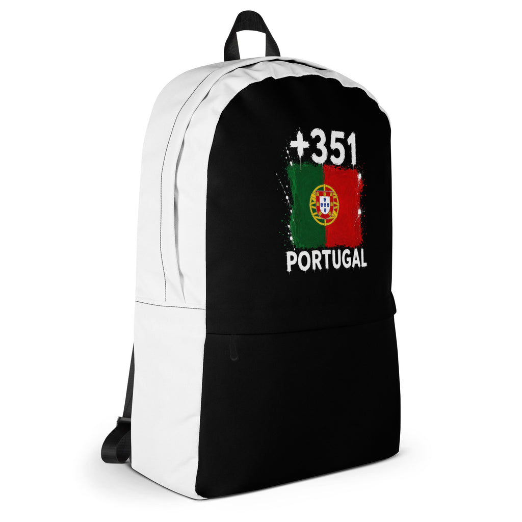 Sac à Dos Portugal +351 - Bicolore avec drapeau floqué effet éclaboussure de peinture - vue de profil droit - Indicatif Fier