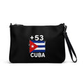 Sac à main noir Cuba +53 avec drapeau cubain floqué effet éclaboussure de peinture - Indicatif Fier