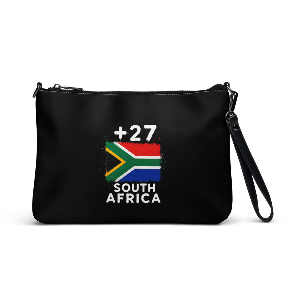 Sac à main Afrique du Sud +27 noir, vue de face avec drapeau sud-africain