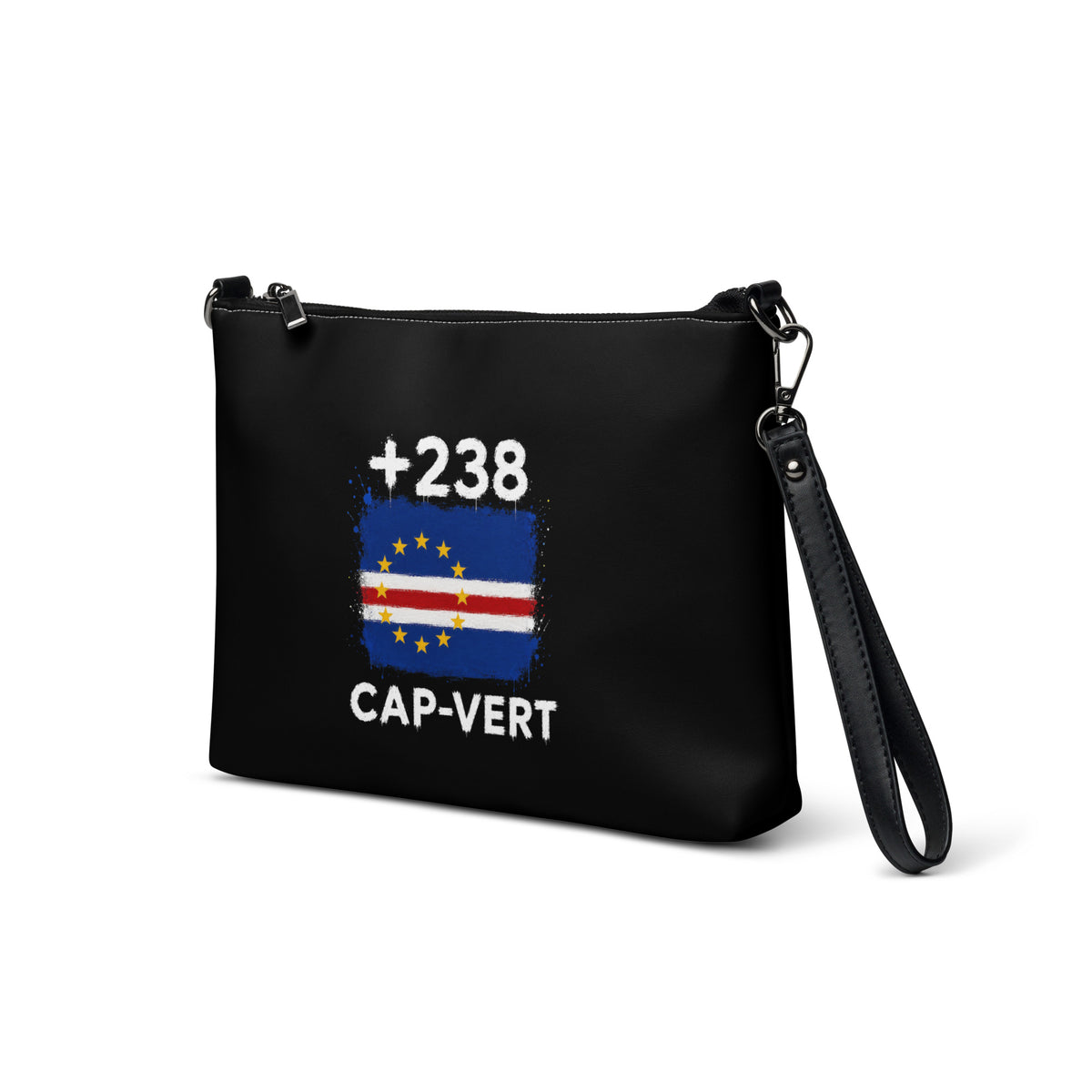 Sac à Main Cap-Vert +238 vue de trois-quarts, drapeau et indicatif +238 imprimés