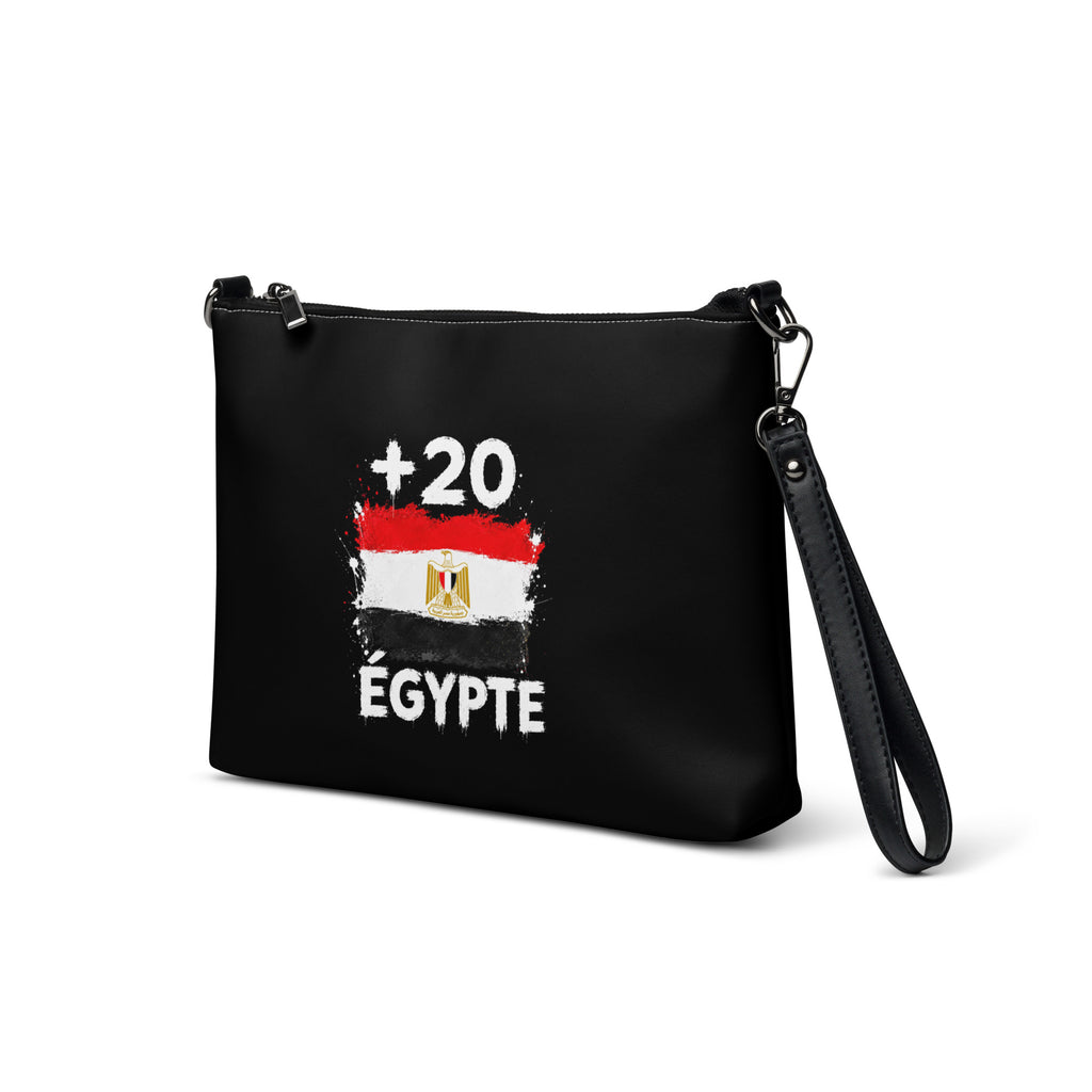 Sac à Main Égypte +20 - Noir avec drapeau floqué effet éclaboussure de peinture - vue de trois-quarts gauche - Indicatif Fier
