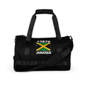 Sac de sport noir Jamaïque +1876 avec drapeau jamaïcain floqué effet éclaboussure de peinture - vue de face - Indicatif Fier