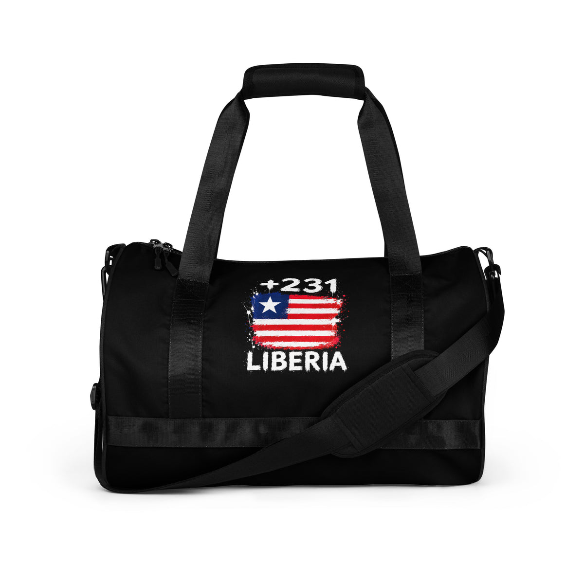 Sac de Sport Liberia +231 noir - design drapeau libérien vue de face