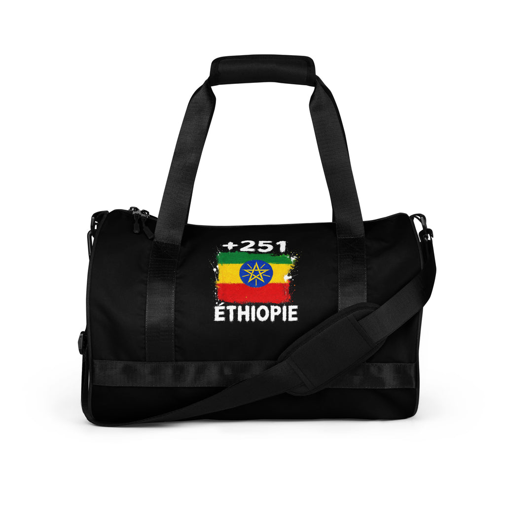 Sac de Sport Éthiopie +251 vue de face, design drapeau éthiopien
