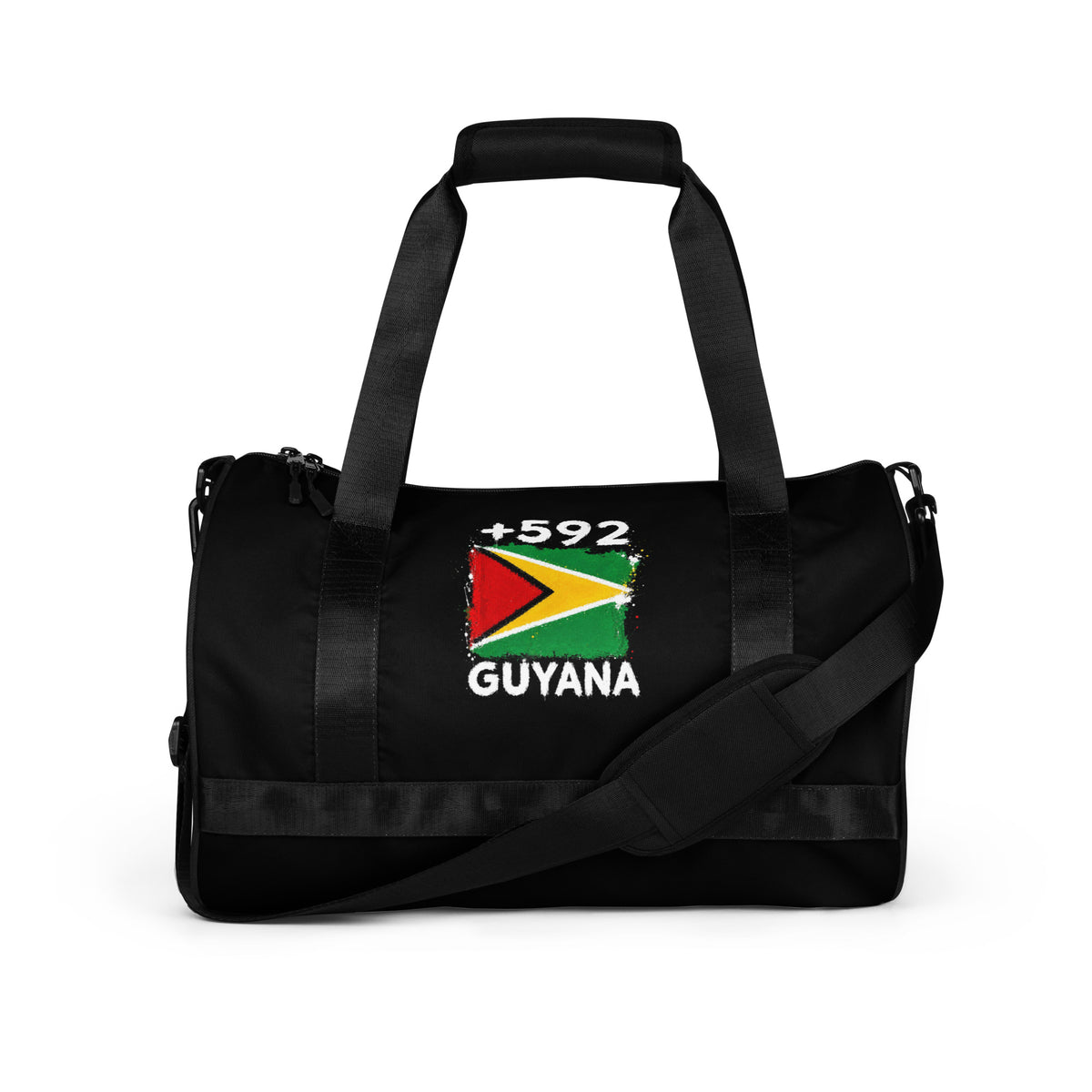 Sac de Sport Guyana +592 vue de face, design drapeau guyanien