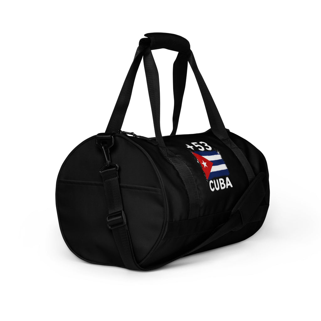 Sac de sport noir Cuba +53 - vue de profil droit, bandoulière - Indicatif Fier