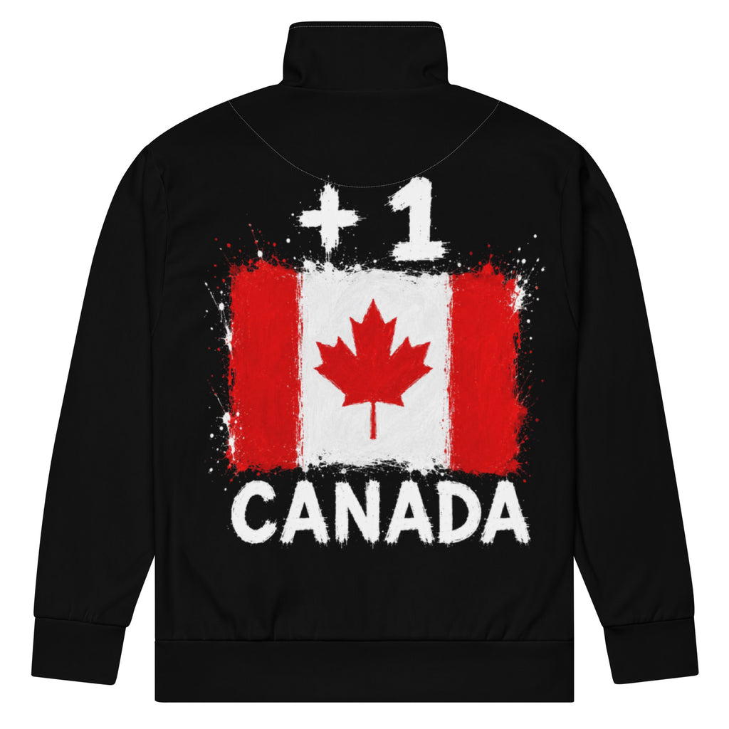 Survêtement noir Canada +1 avec drapeau canadien floqué effet éclaboussure de peinture - vue de dos - Indicatif Fier
