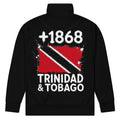 Survêtement veste noire Trinidad & Tobago +1868 avec drapeau trinidadien floqué effet éclaboussure de peinture - vue de dos - Indicatif Fier