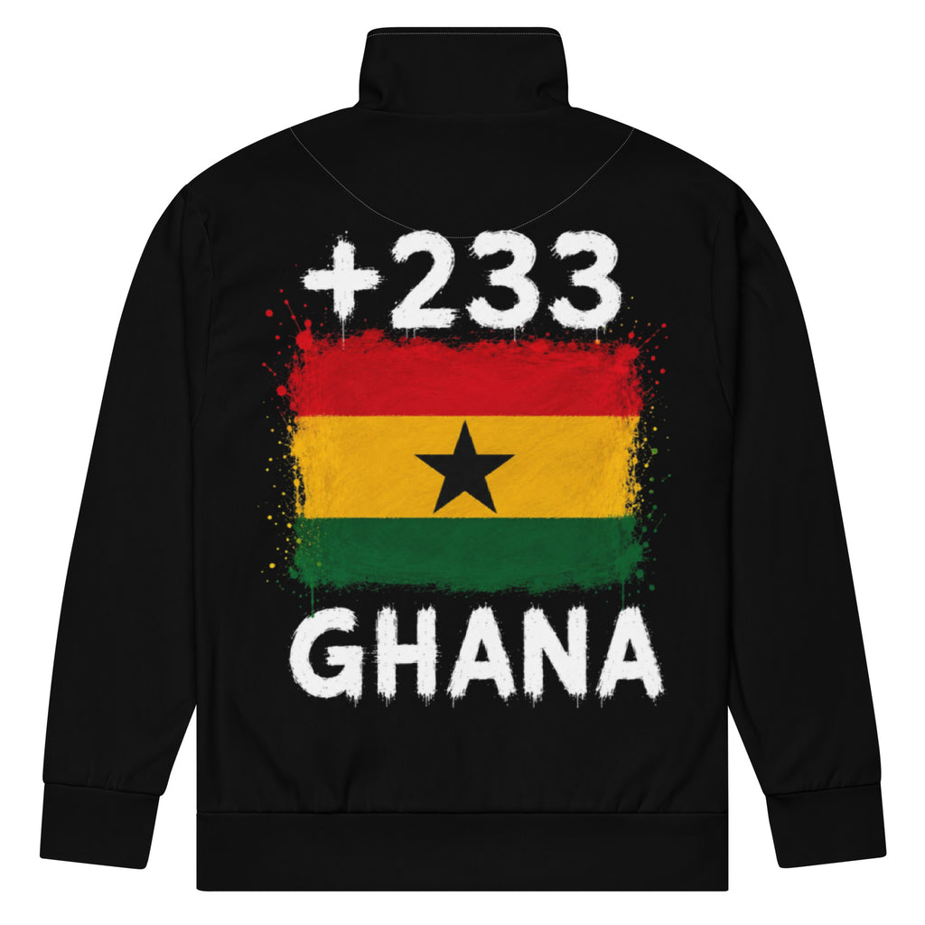 Survêtement Ghana +233 noir vue de dos, veste zippée floquée drapeau Ghana