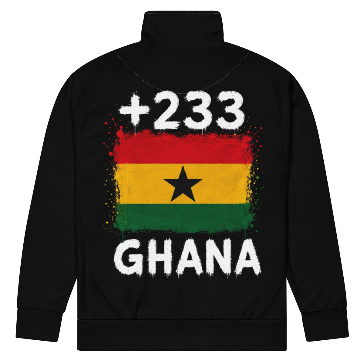 Survêtement Ghana +233 noir vue de dos, veste zippée floquée drapeau Ghana