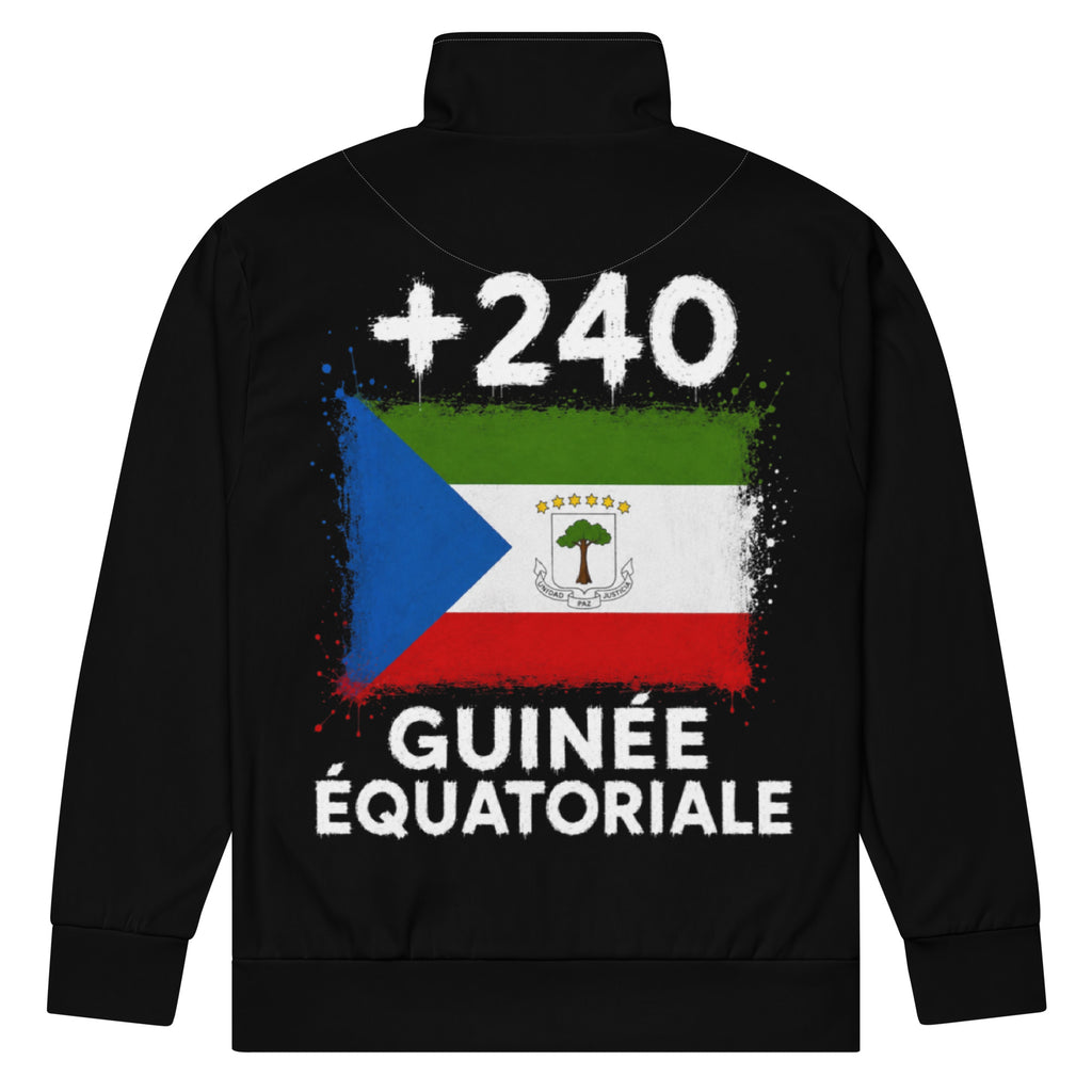 Survêtement Guinée Équatoriale +240 noir, vue de dos avec grand logo drapeau et indicatif