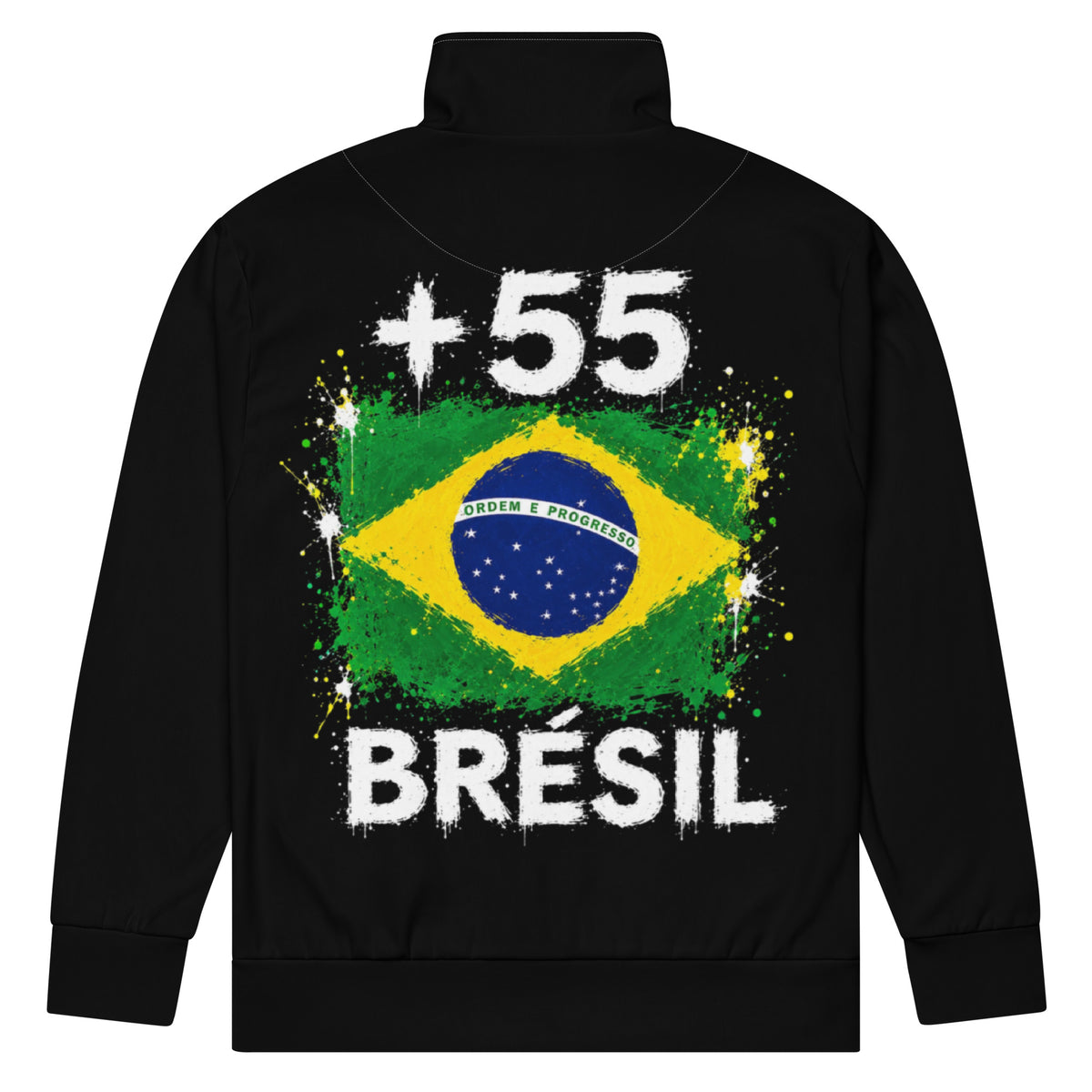 Survêtement Brésil +55 - Noir avec drapeau floqué effet éclaboussure de peinture - vue de dos - Indicatif Fier