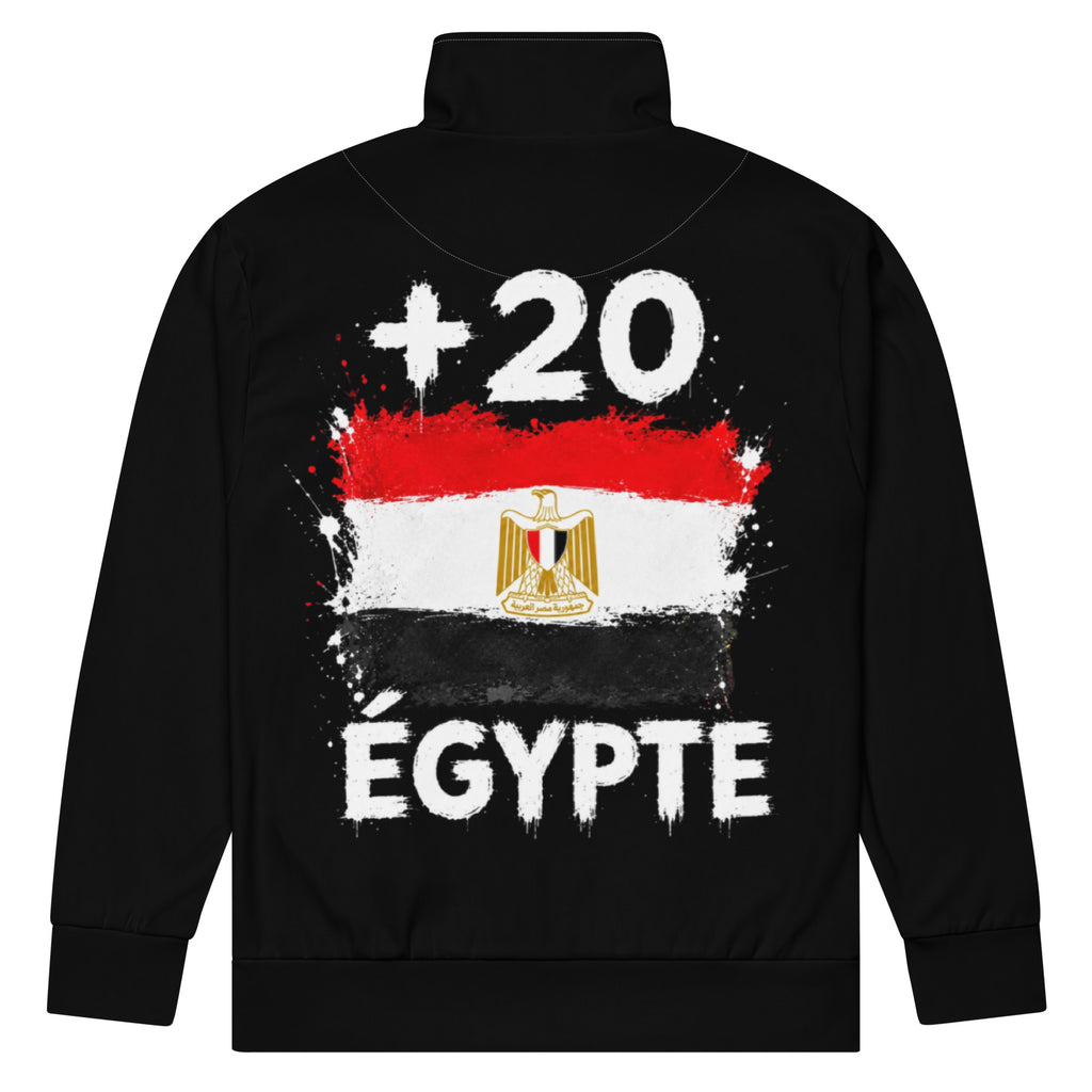 Survêtement Égypte +20 - Noir avec drapeau floqué effet éclaboussure de peinture - vue de dos - Indicatif Fier