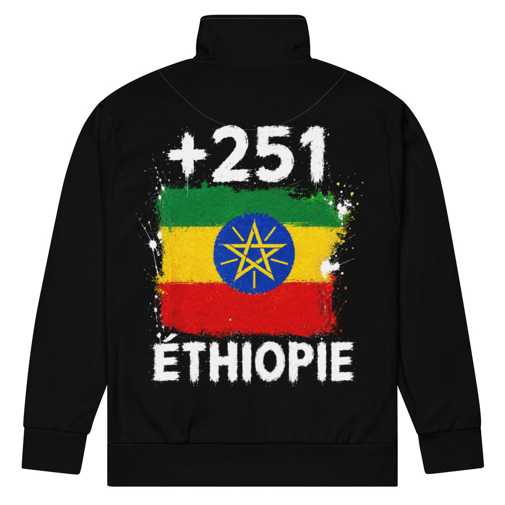 Survêtement Éthiopie +251 - Noir avec drapeau floqué effet éclaboussure de peinture - vue de dos - Indicatif Fier