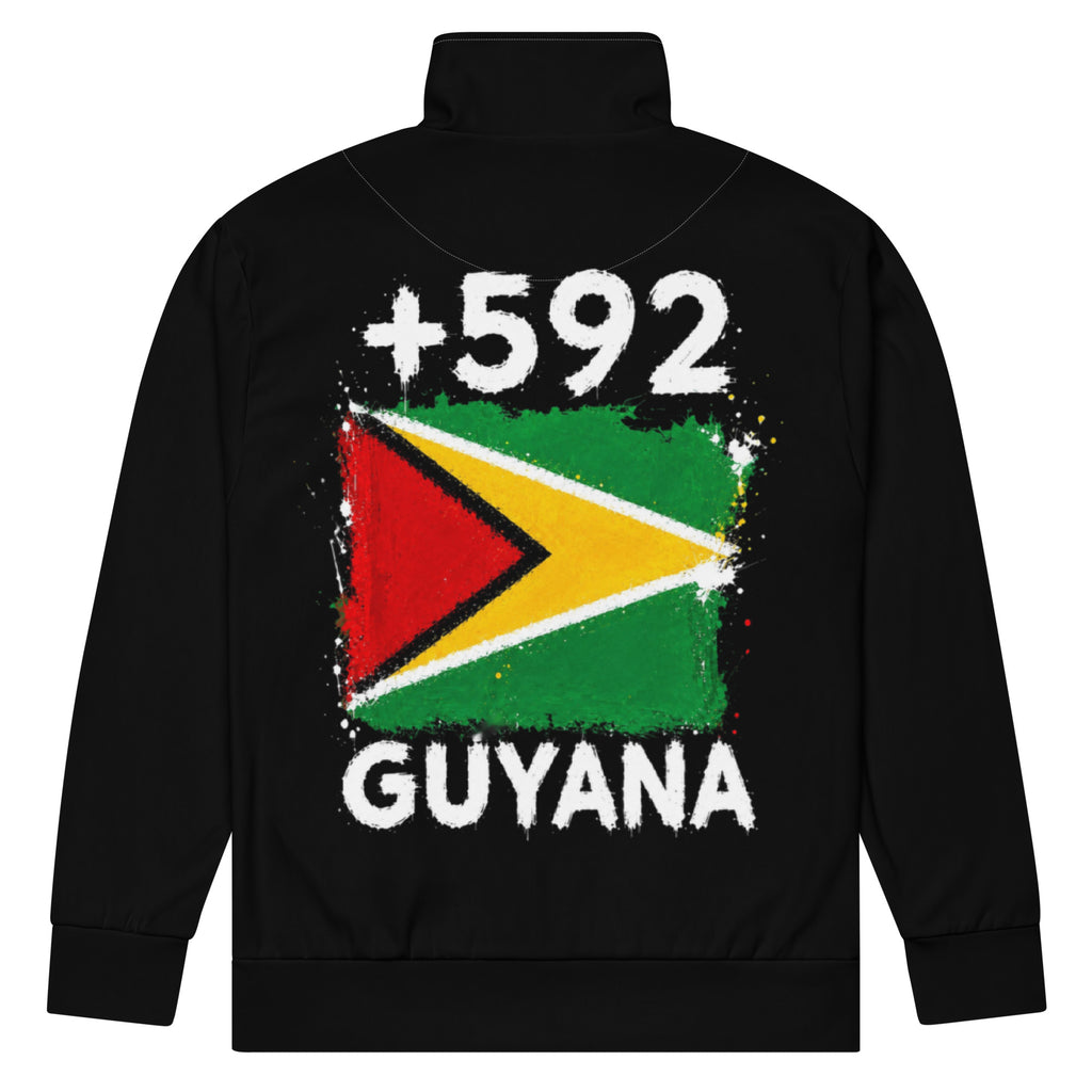 Survêtement Guyana +592 - Noir avec drapeau floqué effet éclaboussure de peinture - vue de dos - Indicatif Fier