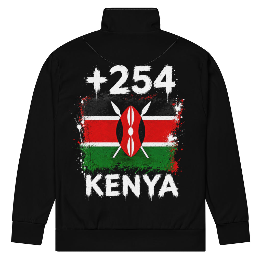Survêtement Kenya +254 - Noir avec drapeau floqué effet éclaboussure de peinture - vue de dos - Indicatif Fier
