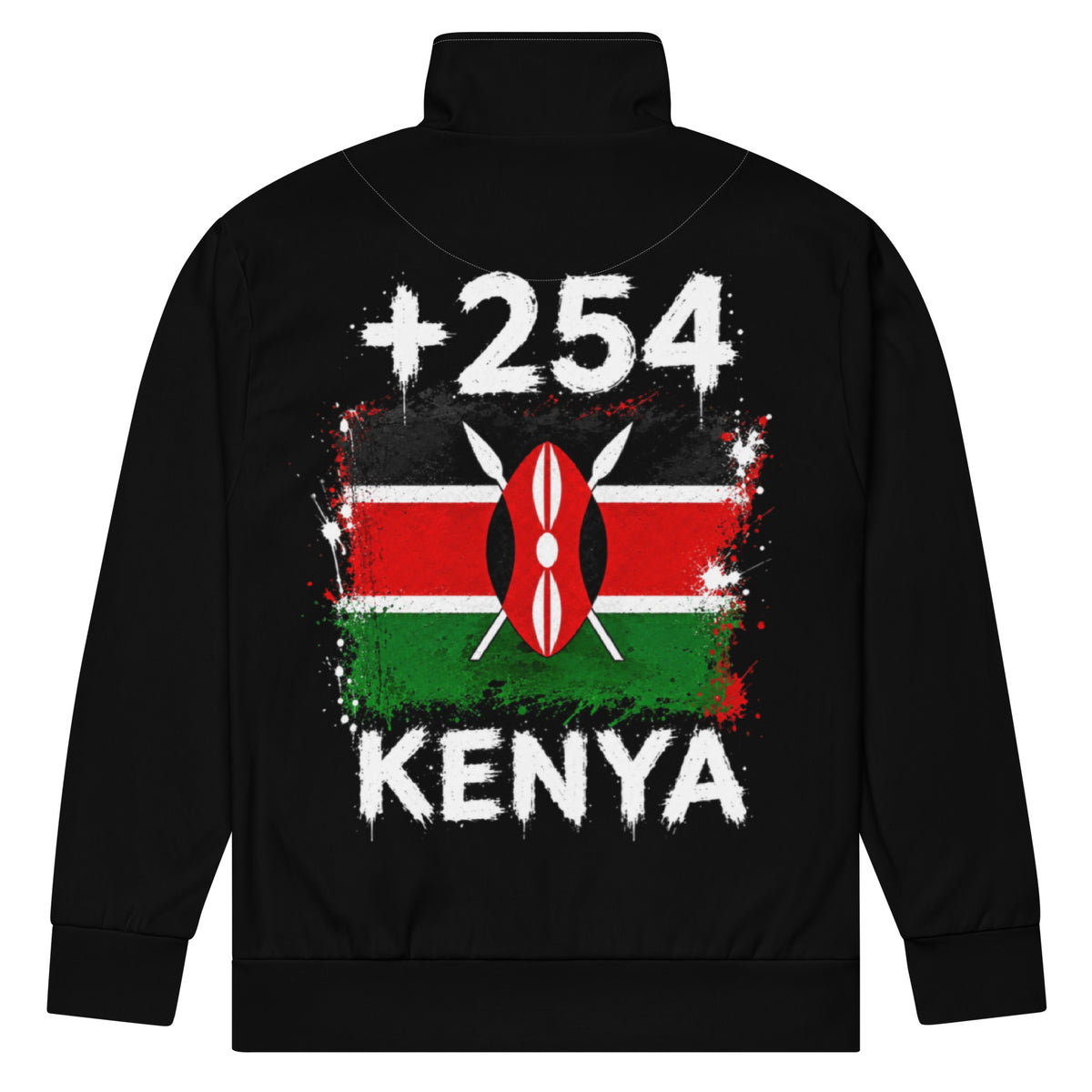 Survêtement Kenya +254 - Noir avec drapeau floqué effet éclaboussure de peinture - vue de dos - Indicatif Fier