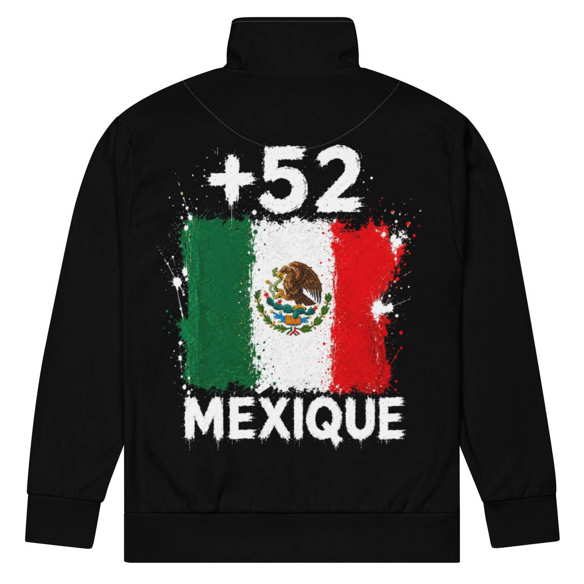 Survêtement Mexique +52 - Noir avec drapeau floqué effet éclaboussure de peinture - vue de dos - Indicatif Fier