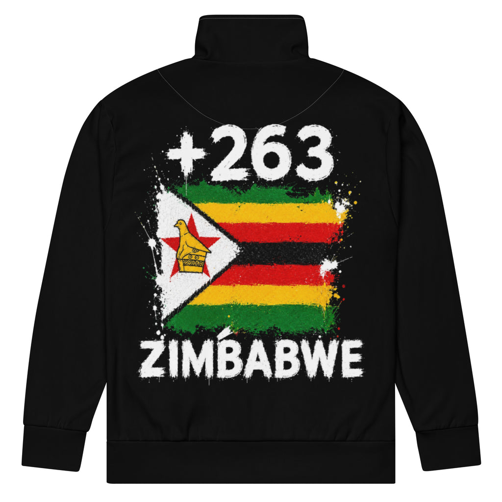 Survêtement Zimbabwe +263 - Noir avec drapeau floqué effet éclaboussure de peinture - vue de dos - Indicatif Fier