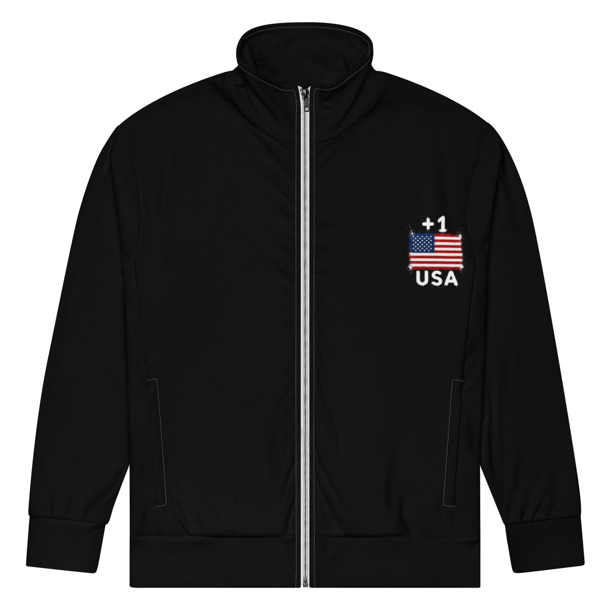 Survêtement USA +1 Noir - vue de face avec logo drapeau américain