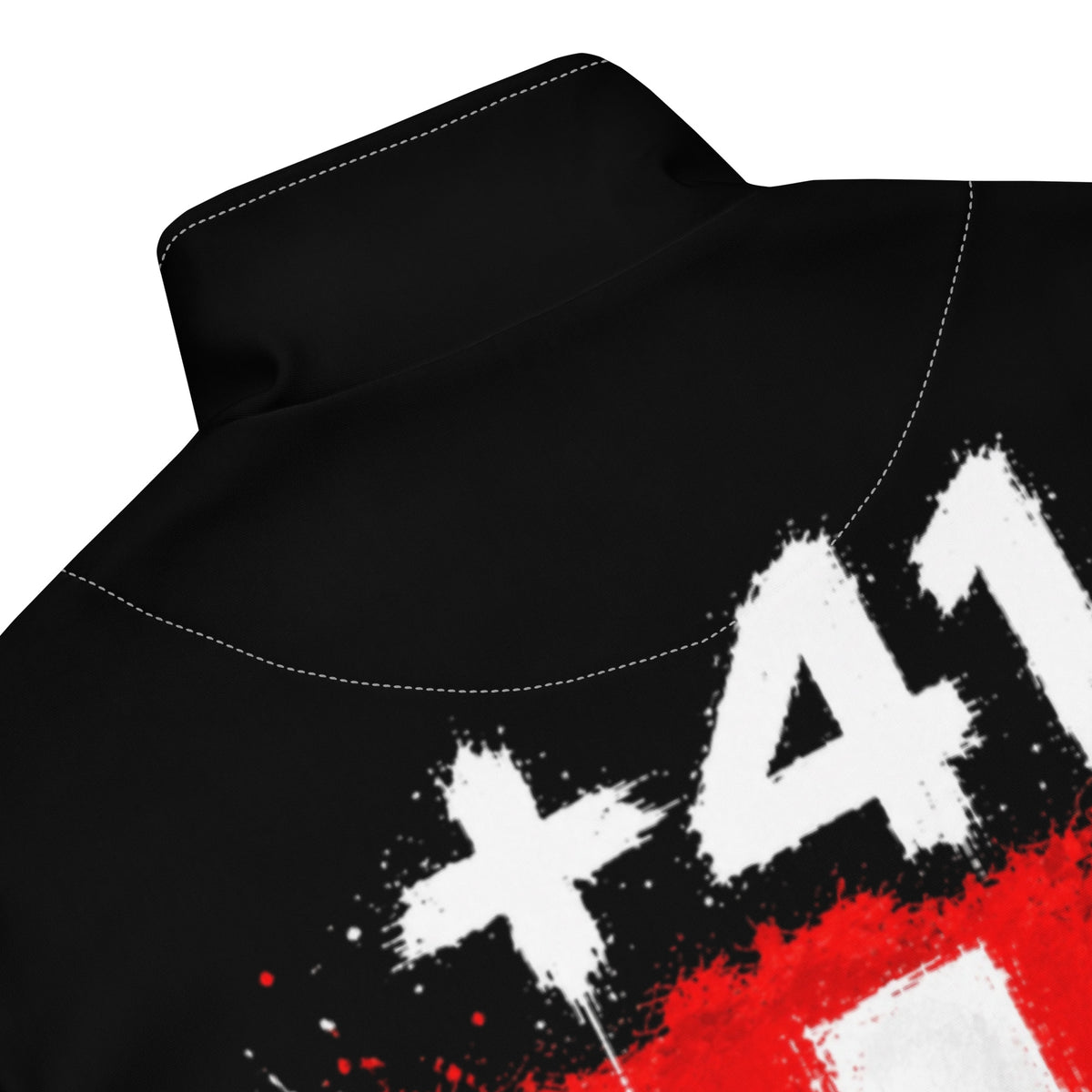 Survêtement Suisse +41 - Noir avec drapeau floqué effet éclaboussure de peinture - vue détaillée - Indicatif Fier